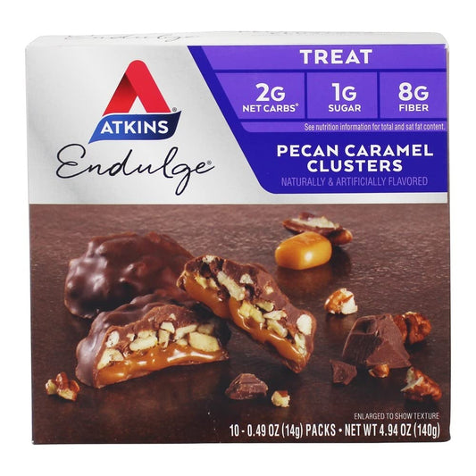 Atkins Endulge Pecan Caramel Clusters, 0.49 oz, Pack of 10 - Low Carb, Keto-Friendly Snack