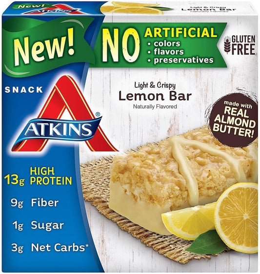 Atkins Light Crispy Lemon Snack Bars, 5 Bars x 2 Packs - Low Carb & Keto-Friendly