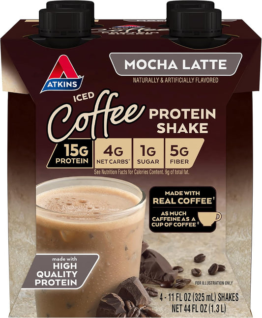 Atkins Mocha Latte Protein Shake 11 Fl Oz 4 Pack - Low Carb, High Protein Drink