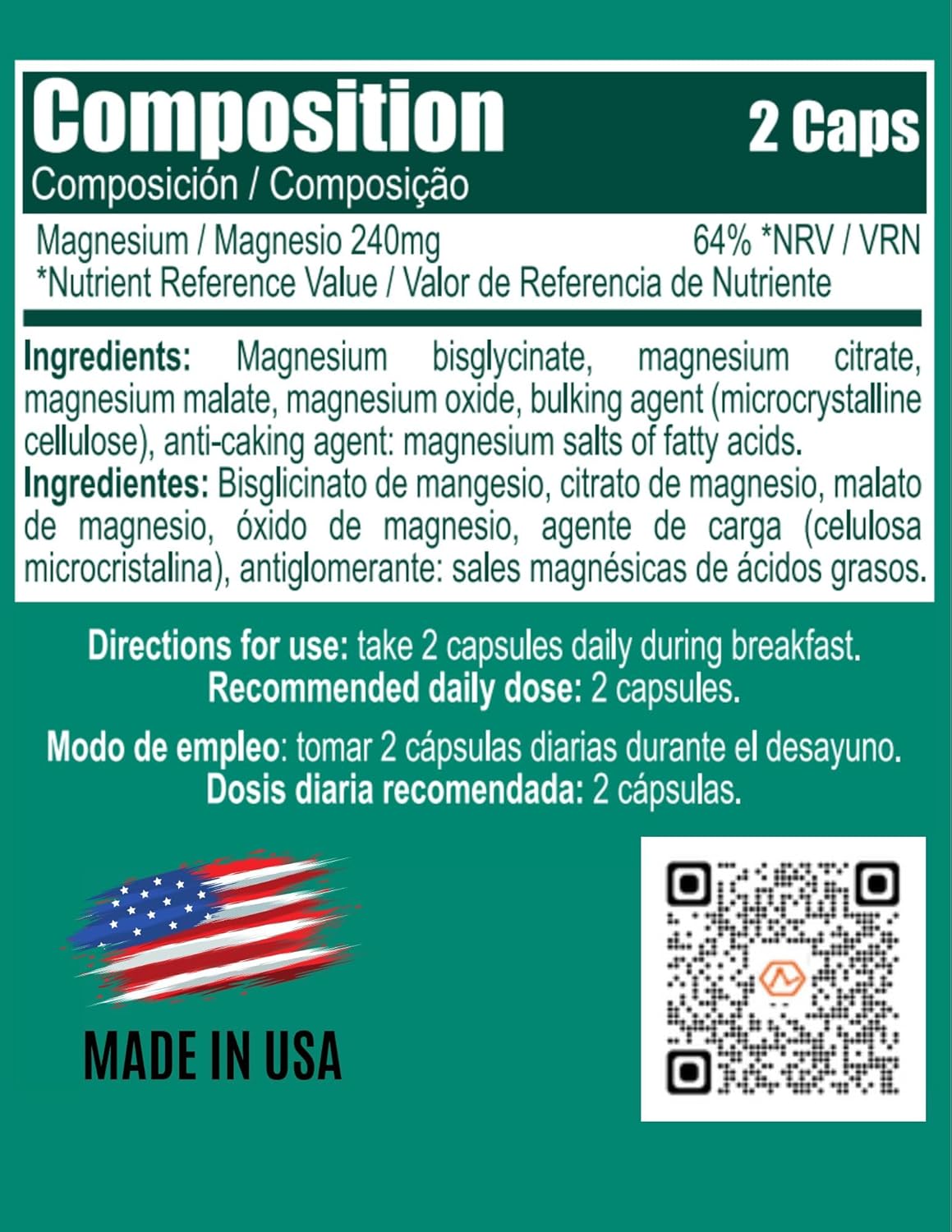Atlantic Lab Corporation Magnemax Magnesium Capsules - Fast Absorption with Chloride, Malate, Glycinate, and Threonate for Healthy Nervous System, Bones, Muscles, and Heart - Vegan, Keto, Paleo-Friendly