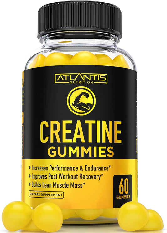 Atlantis Nutrition Creatine Monohydrate Gummies - 5g Per Serving - Build Muscle, Enhance Performance, Increase Endurance - 60 Count