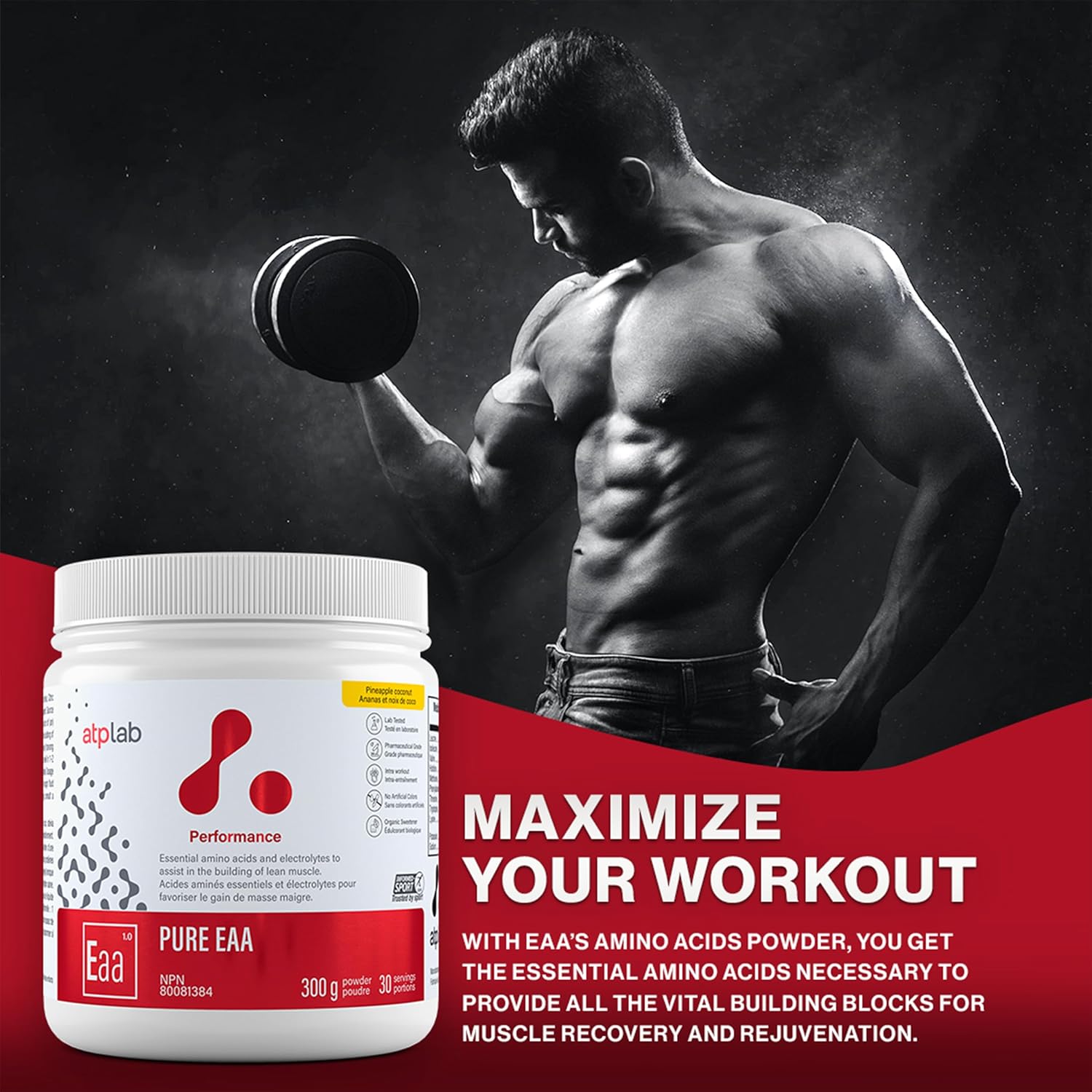 ATP LAB EAA Supplement Powder - Pineapple Coconut Flavour - 300g - Essential Amino Acids for Muscle Recovery and Building