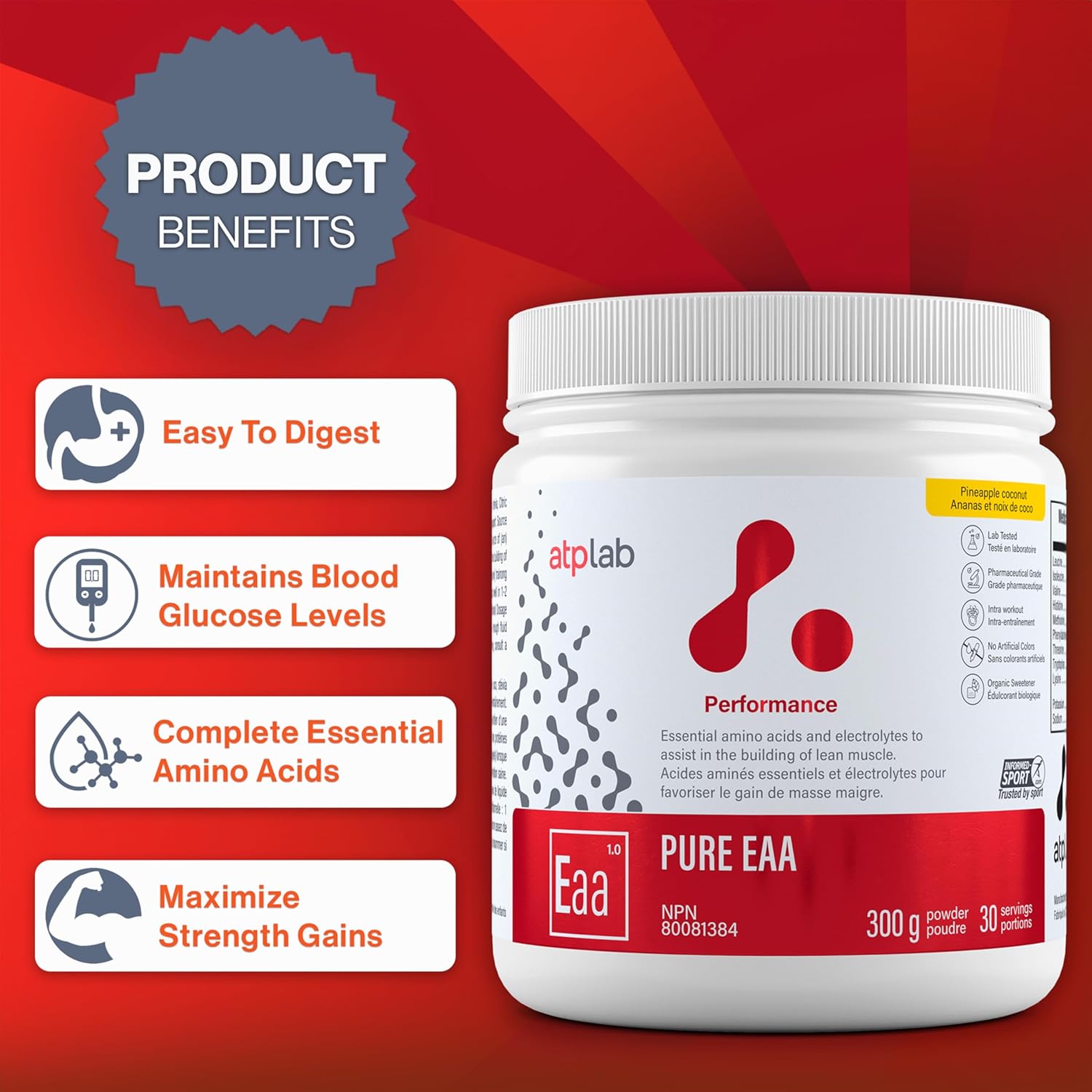 ATP LAB EAA Supplement Powder - Pineapple Coconut Flavour - 300g - Essential Amino Acids for Muscle Recovery and Building
