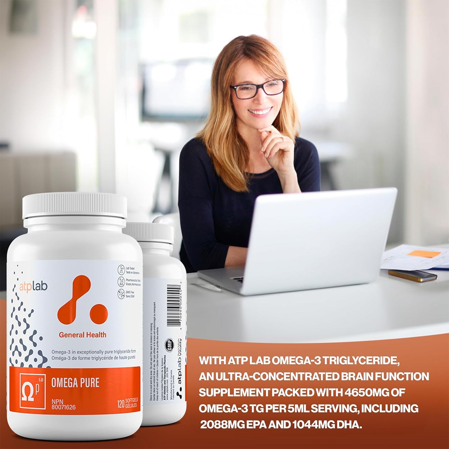 ATP LAB Omega Pure Softgels - Fish Oil Triglyceride Form - Brain & Cognitive Health - EPA DHA Omega 3 Fatty Acids