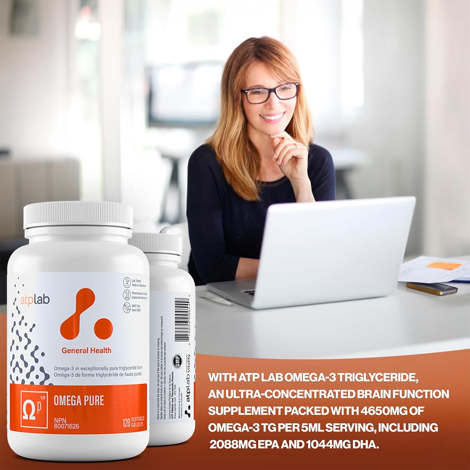 ATP LAB Omega Pure Softgels - Fish Oil Triglyceride Form - Brain & Cognitive Health - EPA DHA Omega 3 Fatty Acids
