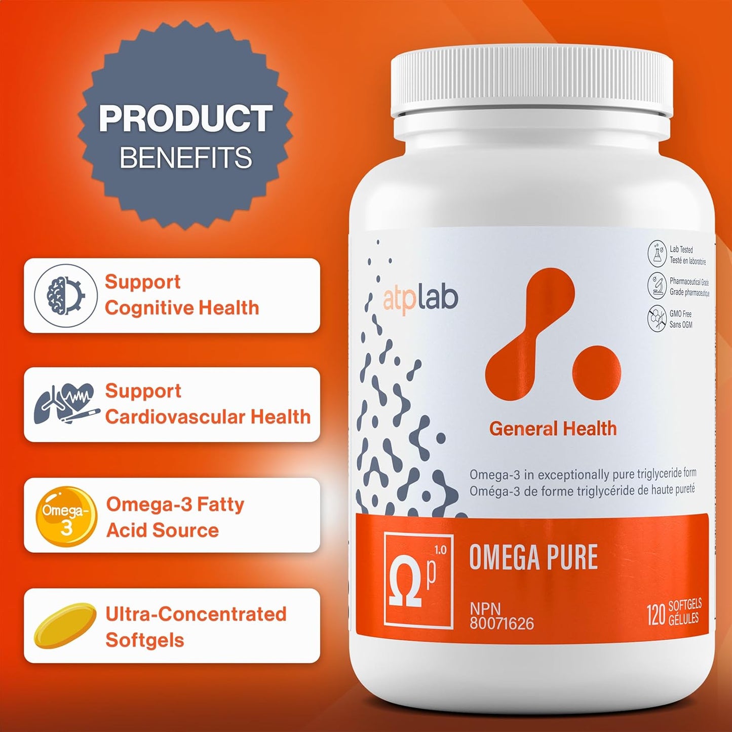 ATP LAB Omega Pure Softgels - Fish Oil Triglyceride Form - Brain & Cognitive Health - EPA DHA Omega 3 Fatty Acids