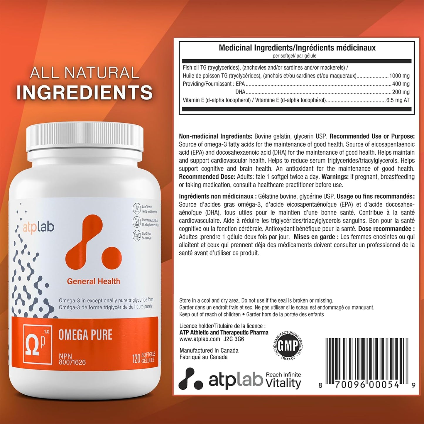 ATP LAB Omega Pure Softgels - Fish Oil Triglyceride Form - Brain & Cognitive Health - EPA DHA Omega 3 Fatty Acids