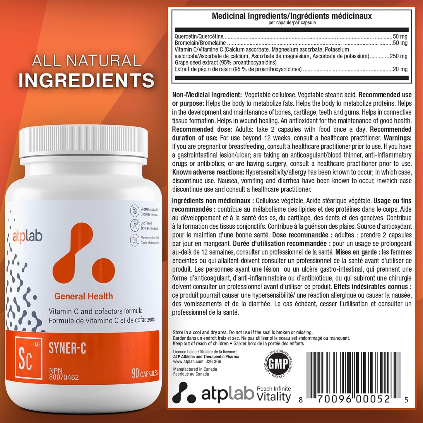 ATP LAB Syner-C 90 Capsules - Ultra-Potent Chelated Vitamin C Formula with Quercetin for Immunity Boost