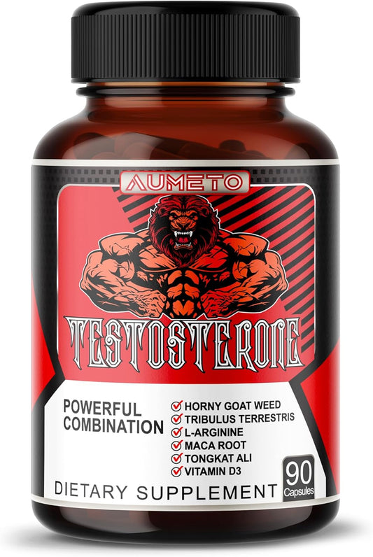 AUMETO 8IN1 Ultra Test Support Supplement with Tribulus Terrestris, Tongkat Ali, Maca Root, Beet Root, L-Arginine, Vitamin D3 - Enhanced Strength, Stamina & Muscle Growth - 90 Capsules