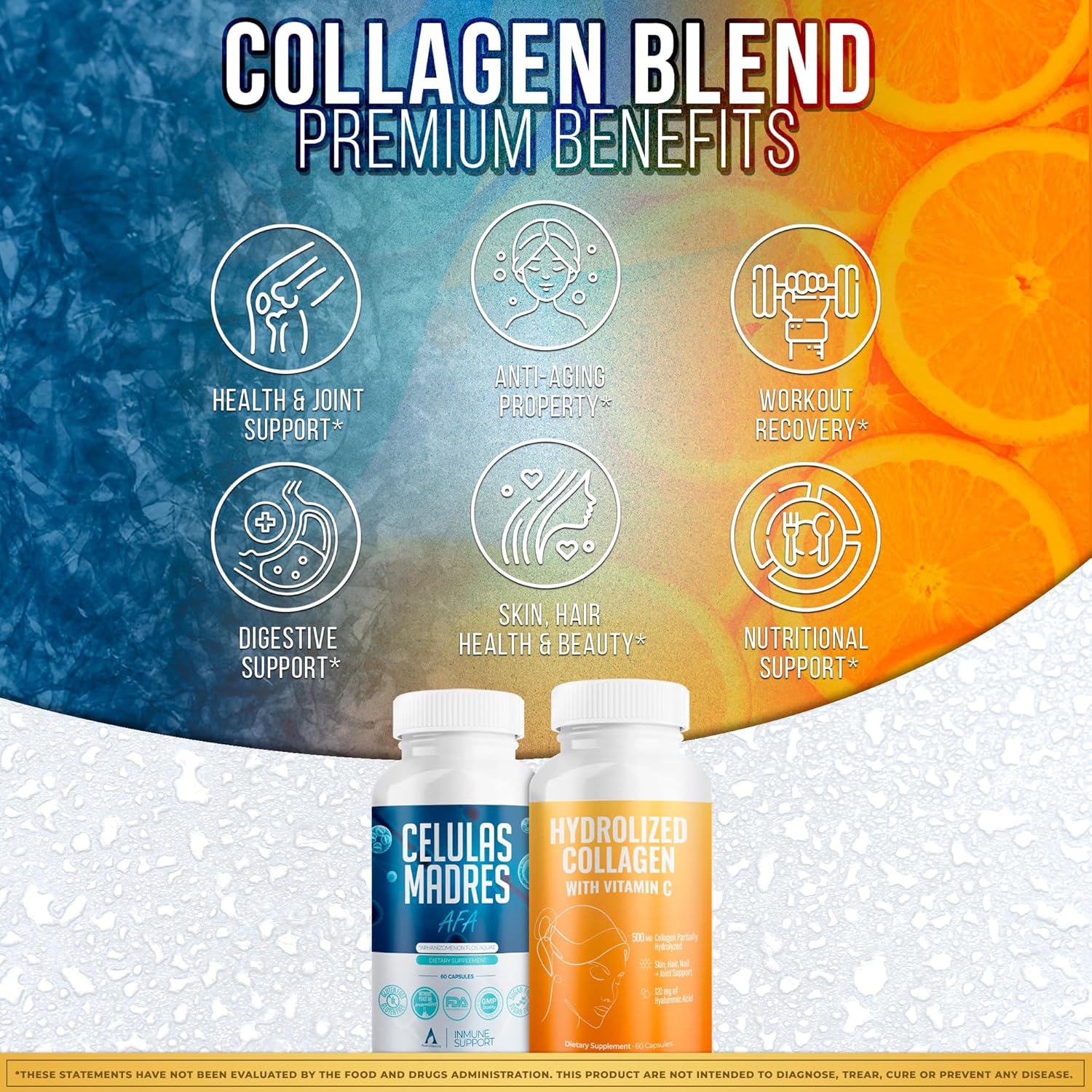 AURA VITAMINS Hydrolyzed Collagen & AFA Stem Cell Antioxidant Bundle for Skin, Hair, and Nails - 120 Capsules
