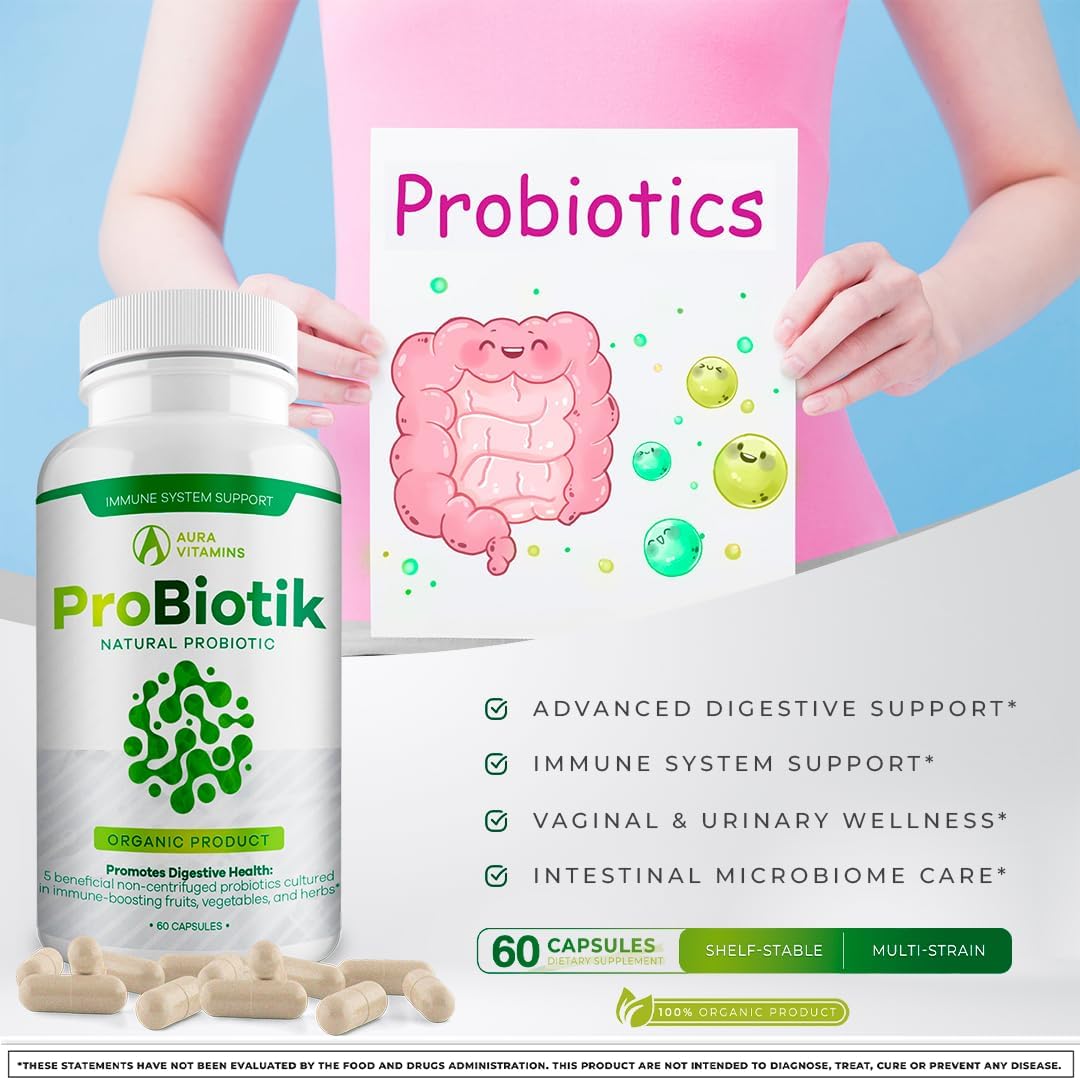 AURA VITAMINS Probiotik Enzyme Blend Supplement for Gut Health - 60ct (2 Pack)