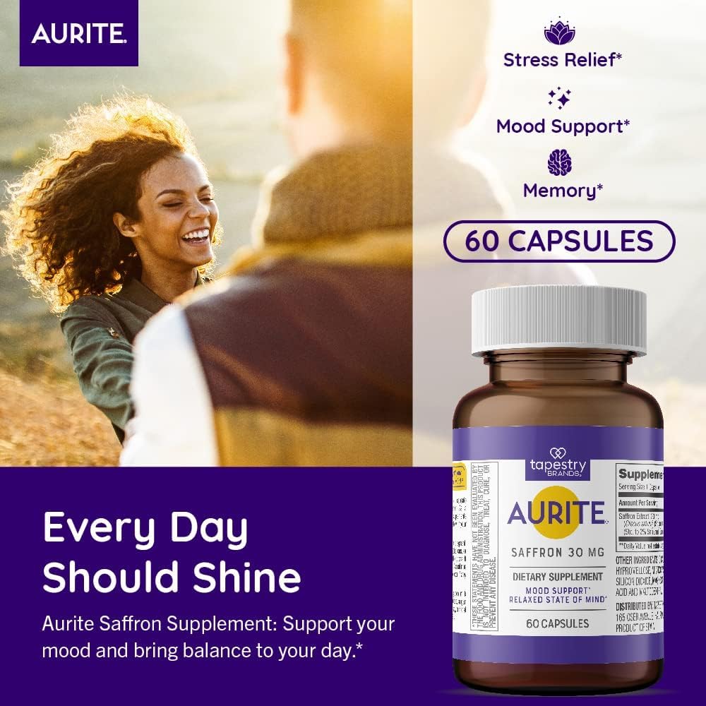 Aurite Stress Management Bundle: Ashwagandha & Saffron Supplements for Mood Support and Memory - Vegetarian, Non-GMO, Gluten & Soy-Free