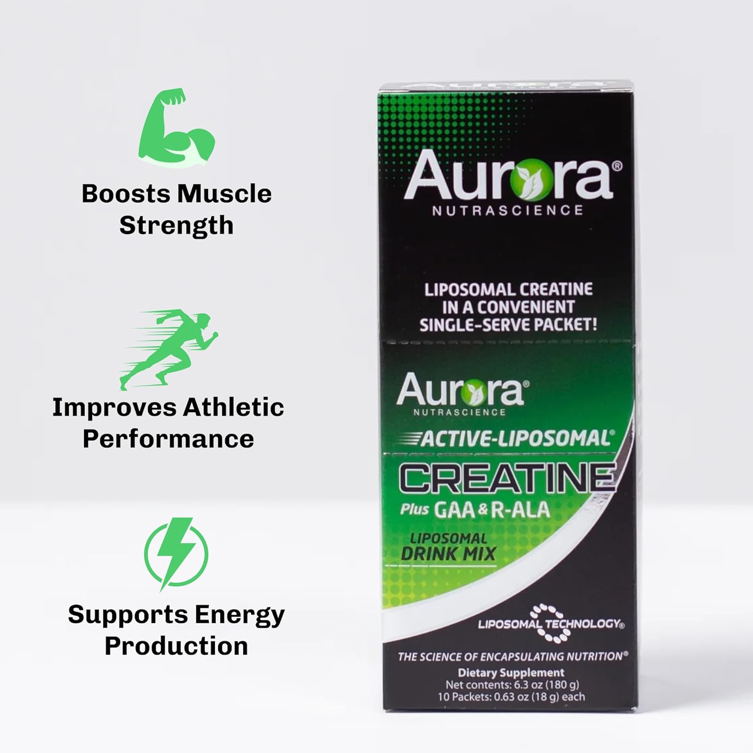Aurora Nutrascience Active-Liposomal Creatine + GAA & R-ALA for Exercise Performance & Muscle Growth - 10 Packets
