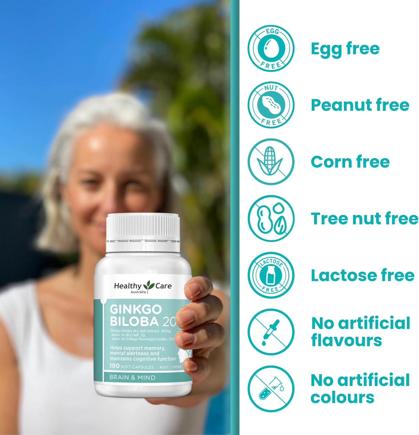 Australian Made Ginkgo Biloba Capsules - 2000mg - 100 Count - Promotes Healthy Care