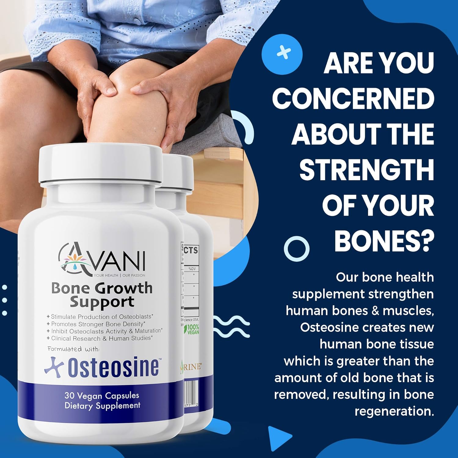 Avani Health Osteosine Bone Growth Support Supplement with BioPerine and AstraGin - Gluten Free - 30 Vegan Capsules for Stronger Bones and Increased Calcium Levels