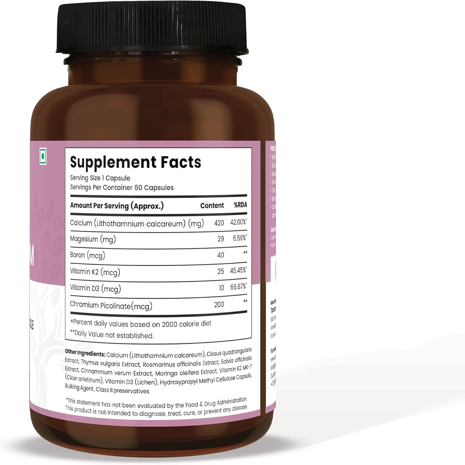 Aveda Plant-Based Calcium Supplement with Vitamin D3, K2, Magnesium | 500mg | Bone, Joint, Teeth, Muscle Support | 60 Veg Capsules | 3X Calcium Absorption | Men & Women