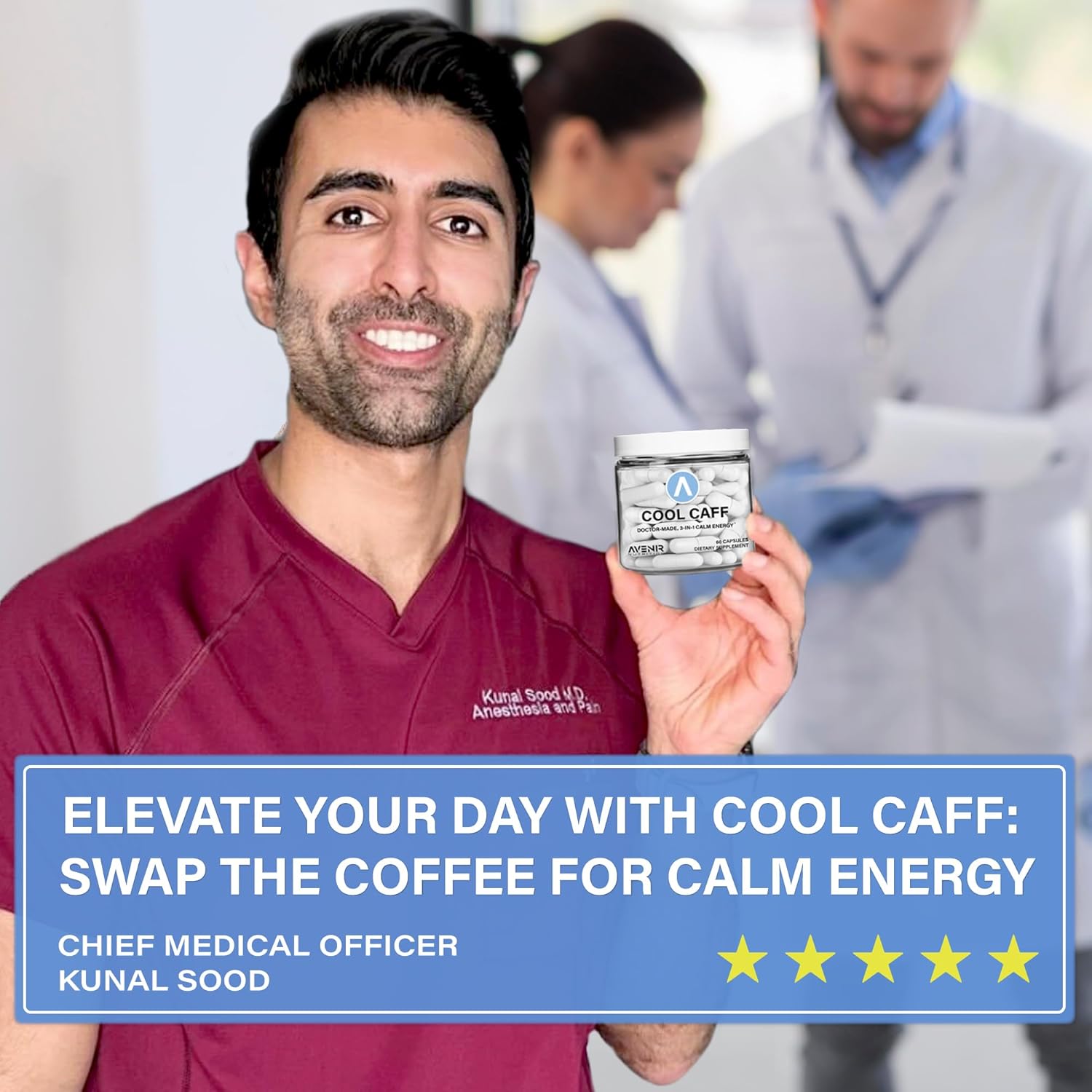 Avenir Nutrition Cool Caff Energy Supplements - Enhance Energy and Focus with L Theanine and Caffeine - Pre Workout for Women and Men - 60 Capsules