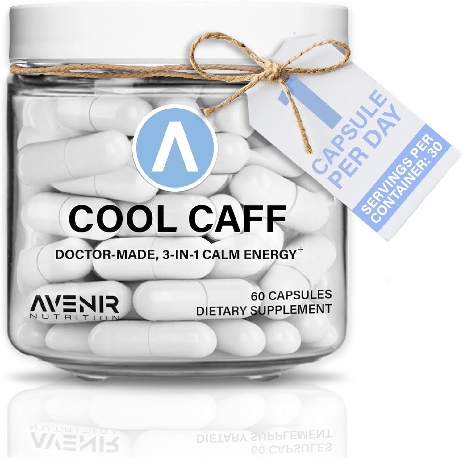 Avenir Nutrition Cool Caff Energy Supplements - Enhance Energy and Focus with L Theanine and Caffeine - Pre Workout for Women and Men - 60 Capsules