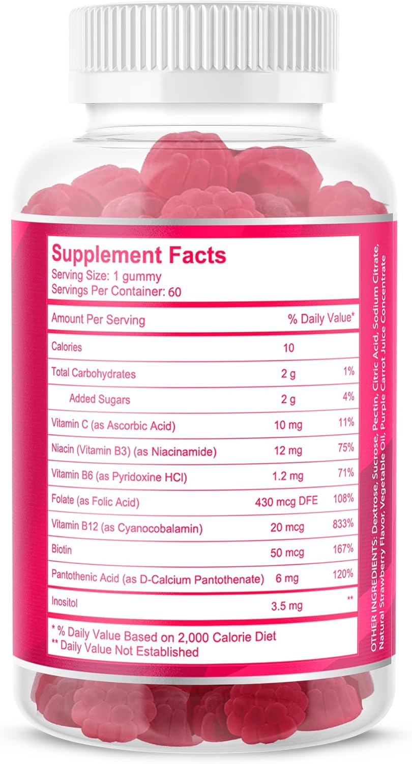 Avilana Women's Vegan Vitamin B Complex Gummies with B12, Biotin, Niacin, Pantothenic Acid, and Folate for Energy and Immune Support
