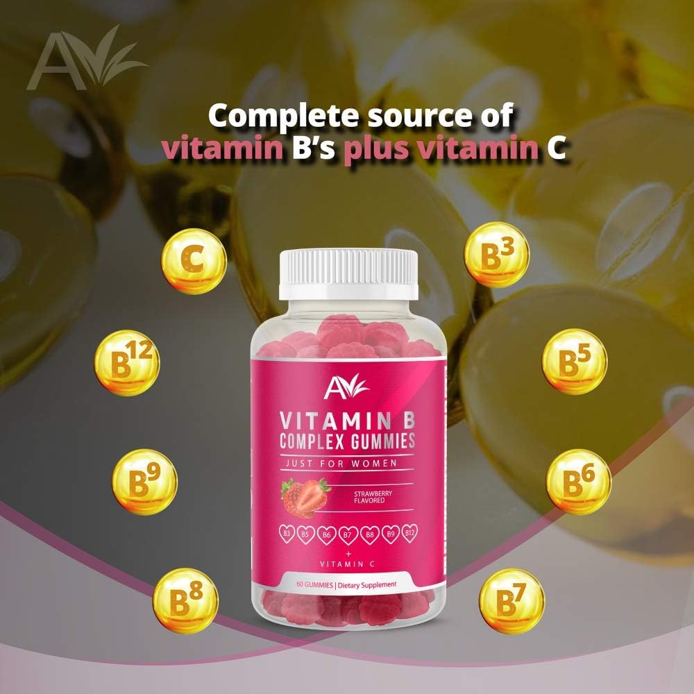 Avilana Women's Vegan Vitamin B Complex Gummies with B12, Biotin, Niacin, Pantothenic Acid, and Folate for Energy and Immune Support