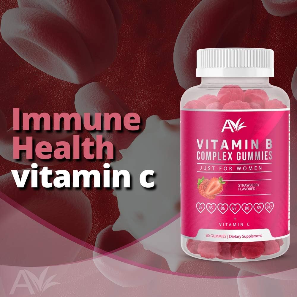 Avilana Women's Vegan Vitamin B Complex Gummies with B12, Biotin, Niacin, Pantothenic Acid, and Folate for Energy and Immune Support
