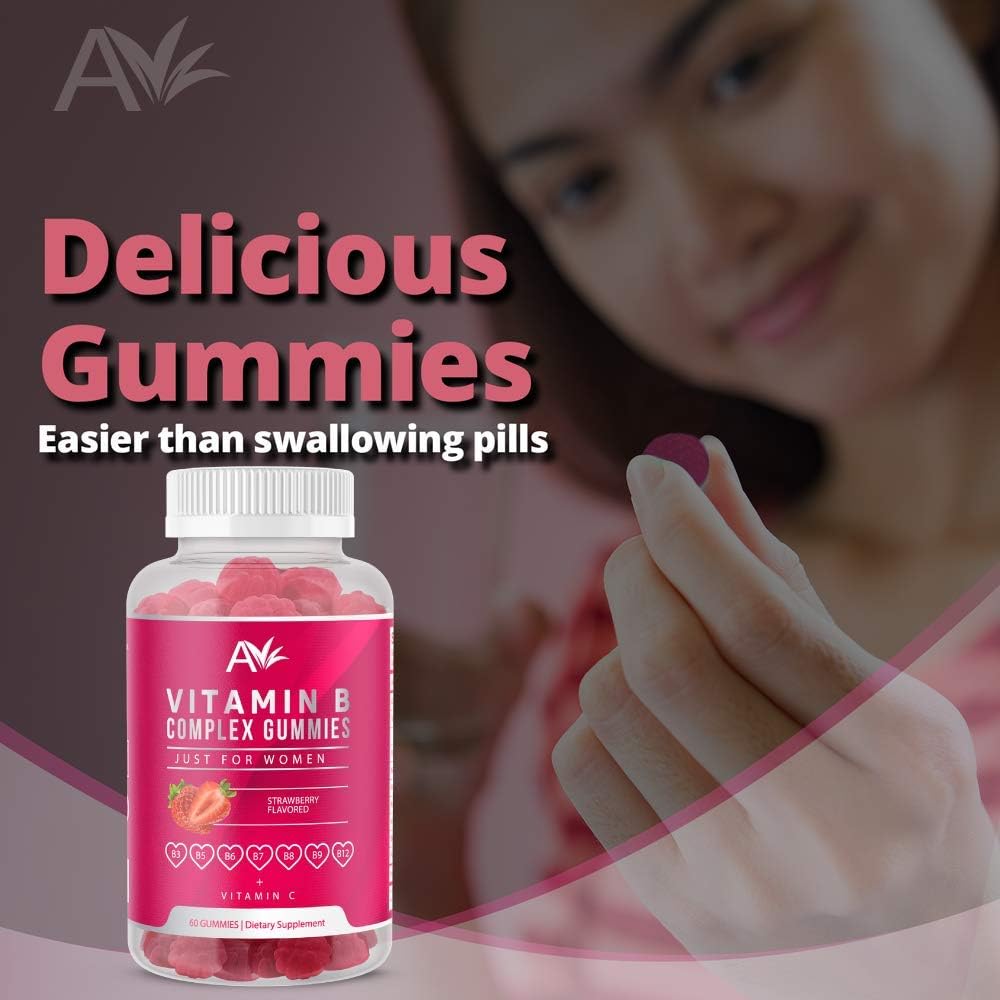 Avilana Women's Vegan Vitamin B Complex Gummies with B12, Biotin, Niacin, Pantothenic Acid, and Folate for Energy and Immune Support