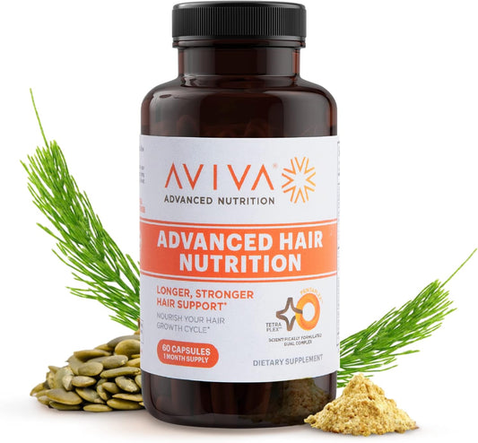 Aviva Advanced Hair Nutrition Vitamins - 60 Capsules for Thicker Hair - Biotin 5000mcg with Essential Oils
