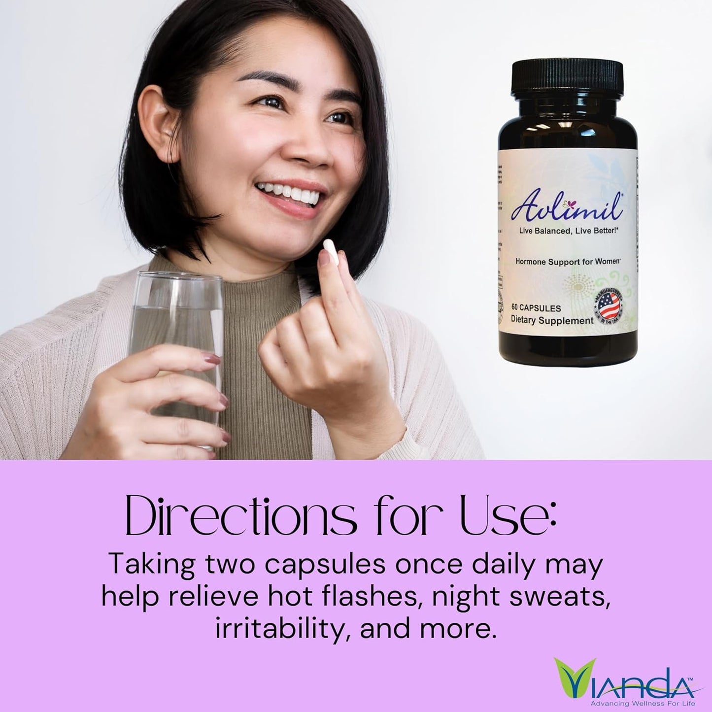 Avlimil® Hormone Balance & Menopause Support Supplement - Relieve Mood Swings, Hot Flashes, Night Sweats, and Irritability - Natural Ingredients - 1 Month Supply