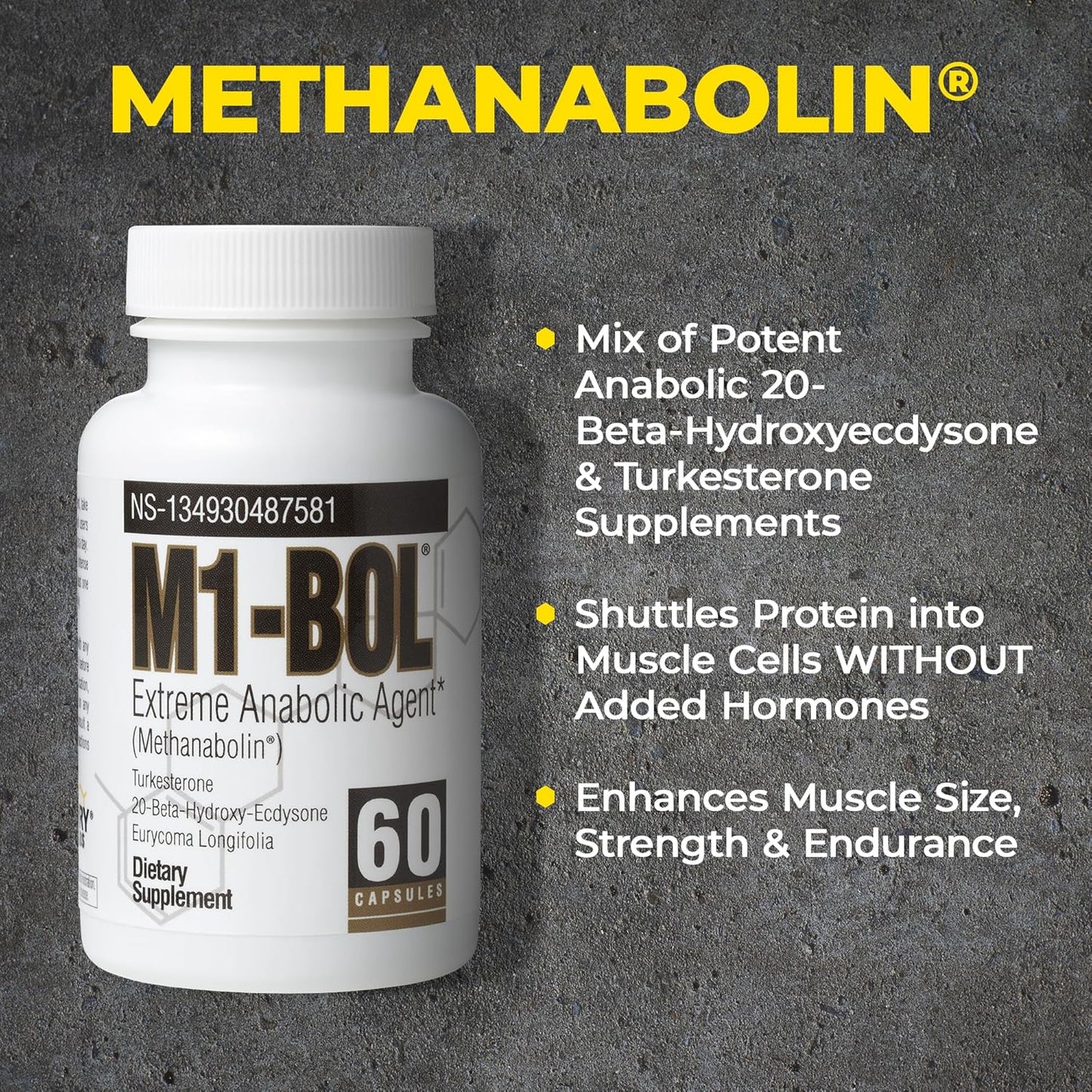 Avry Labs M1-BOL Extreme Anabolic Supplement with Turkesterone for Muscle Growth & Strength - Vegan Dietary Supplement, 60 Capsules