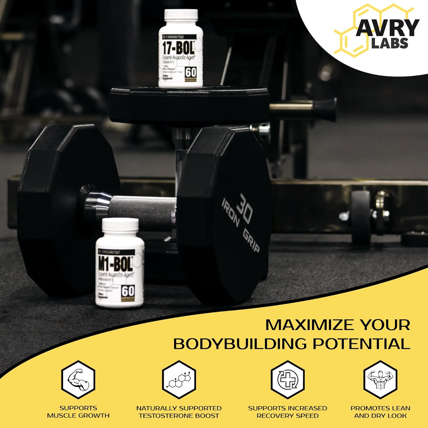 Avry Labs Mass Stack Bundle: M1-BOL and 17-BOL for Muscle Growth, Strength, and Vascularity - 2 Month Supply
