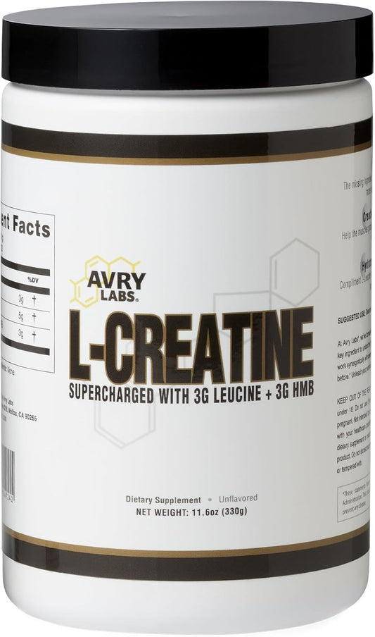 Avry Labs Vegan L-CREATINE Powder with Leucine and HMB for Muscle Strength and Recovery - Supports Performance and Fat Reduction - 11oz (330g)