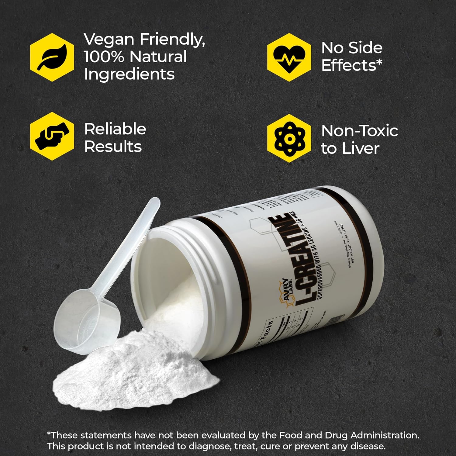 Avry Labs Vegan L-CREATINE Powder with Leucine and HMB for Muscle Strength and Recovery - Supports Performance and Fat Reduction - 11oz (330g)