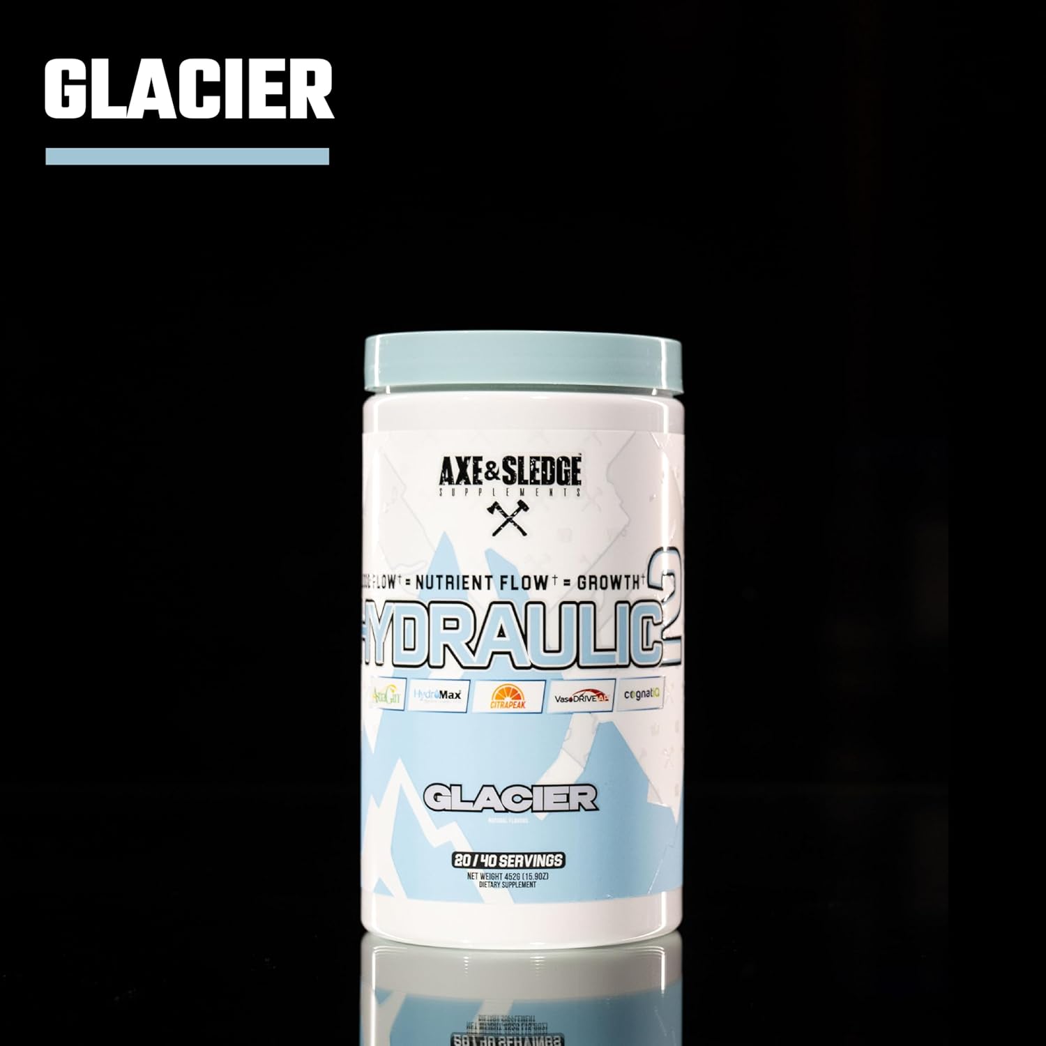 Axe & Sledge Hydraulic Stimulant-Free Pump Pre-Workout Powder - Glacier Flavor - 40 Servings