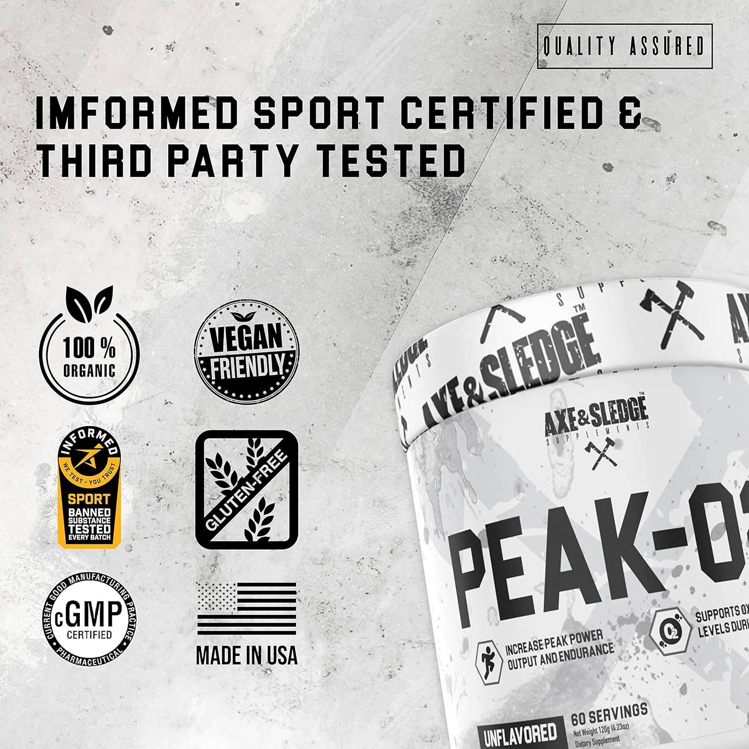 Axe & Sledge Supplements Peak-O2 Basics Powder - Unflavored, Supports Exercise Performance and Endurance, 60 Servings, No Artificial Ingredients
