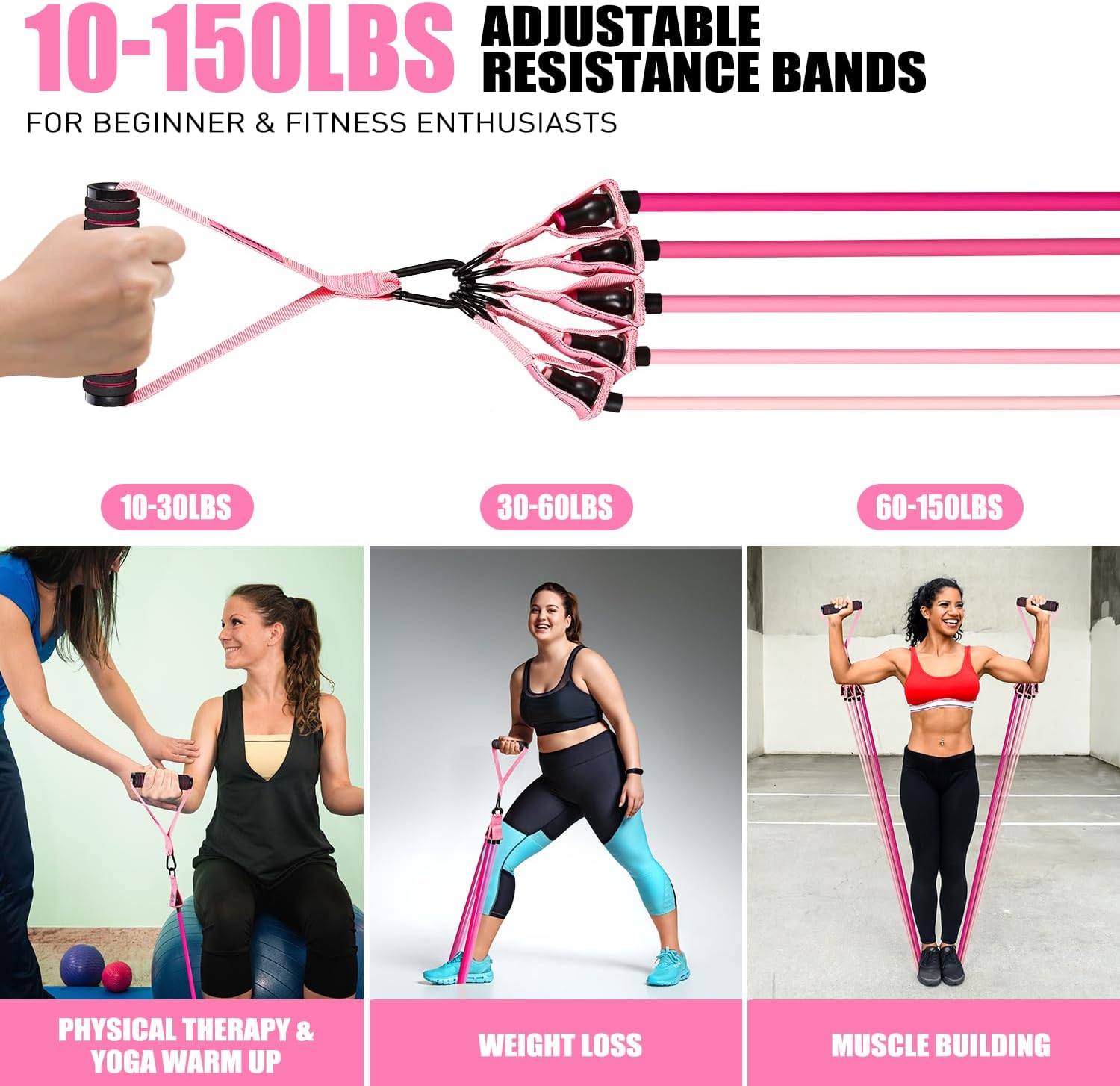 Ayombo Resistance Bands Set with Handles, Door Anchor, Ankle Straps - Home Gym Workout Equipment for Women - Fitness and Physical Therapy Training to Shape Body