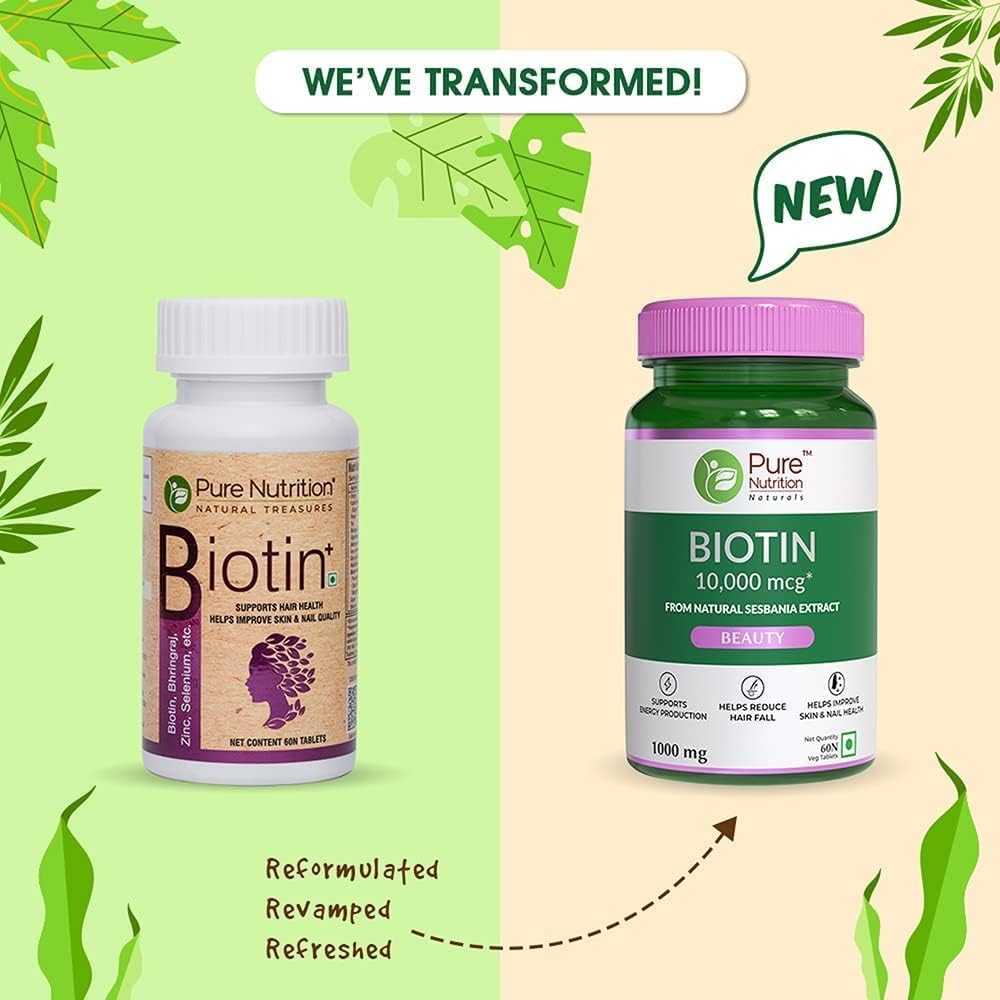 Ayurvedic Biotin Supplement for Stronger Hair, Healthier Nails & Glowing Skin - Sesbania Grandiflora Herb - 60 Veg Tabs