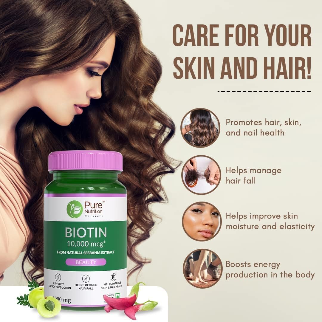 Ayurvedic Biotin Supplement for Stronger Hair, Healthier Nails & Glowing Skin - Sesbania Grandiflora Herb - 60 Veg Tabs