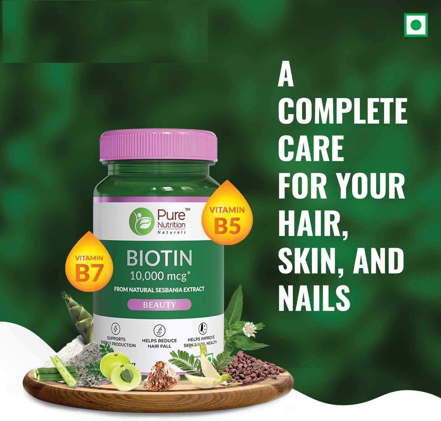 Ayurvedic Biotin Supplement for Stronger Hair, Healthier Nails & Glowing Skin - Sesbania Grandiflora Herb - 60 Veg Tabs