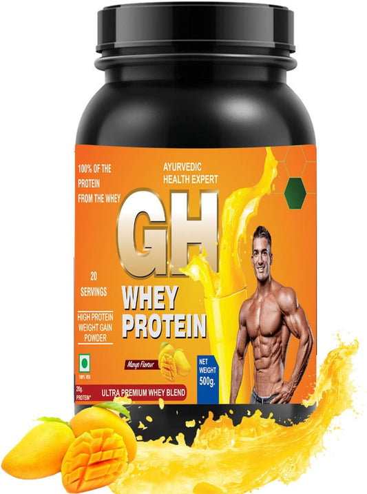 AYURVEDIC GH WHEY Protein Powder for Lean Muscle Growth and Recovery - Mango Flavor (1.1lbs)
