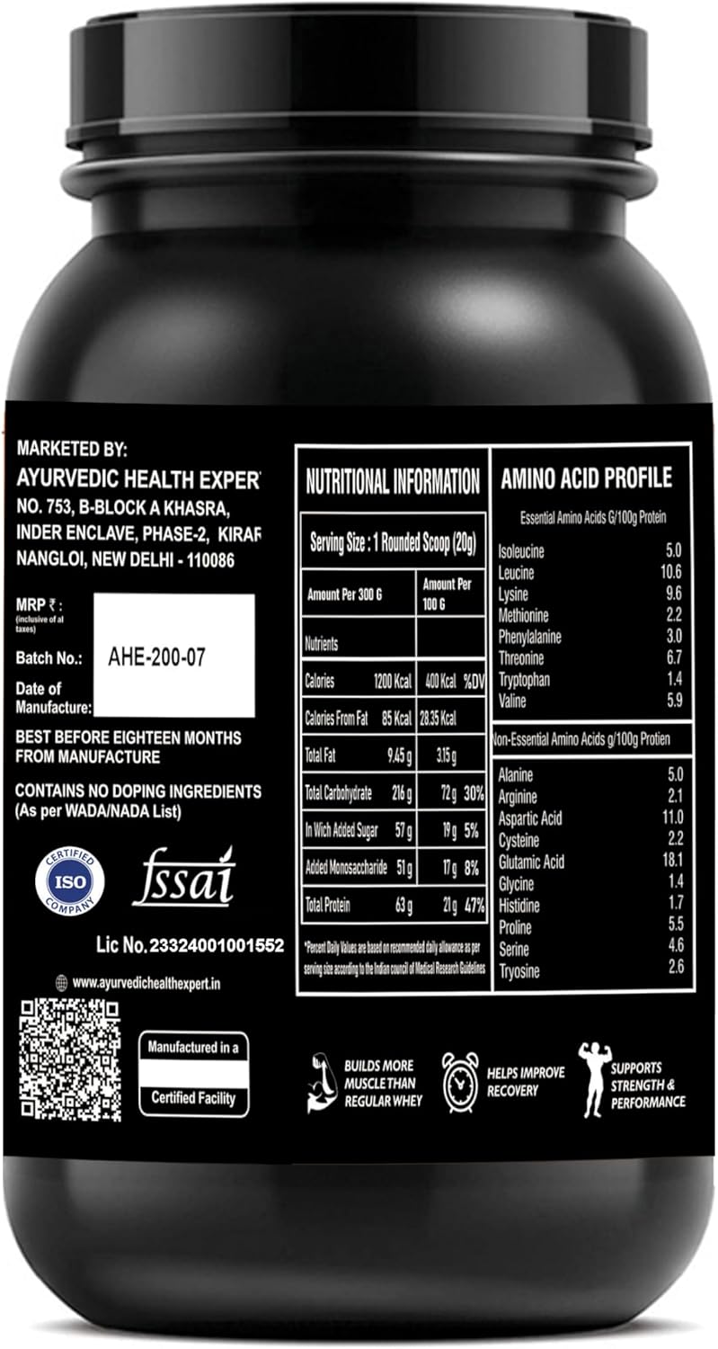 AYURVEDIC GH WHEY Protein Powder for Lean Muscle Growth and Recovery - Mango Flavor (1.1lbs)