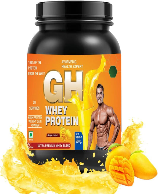 Ayurvedic GH Whey Protein Powder for Muscle Building and Weight Gain - 500g Mango Flavor