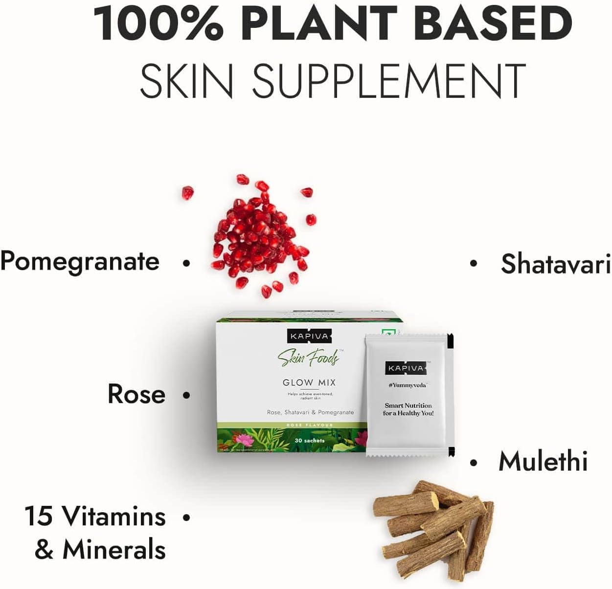 Ayurvedic Glow Mix Skin Supplement with Collagen Powder for Healthy and Glowing Skin (30 Sachets) by Kapiva Skin Foods