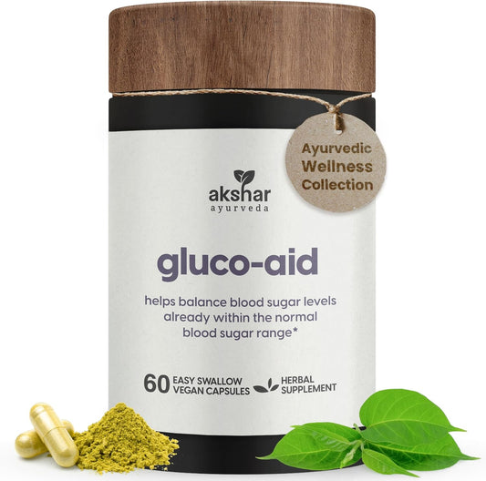 Ayurvedic Gluco Support Supplement with Gymnema, Bitter Melon & Turmeric - 60 Capsules