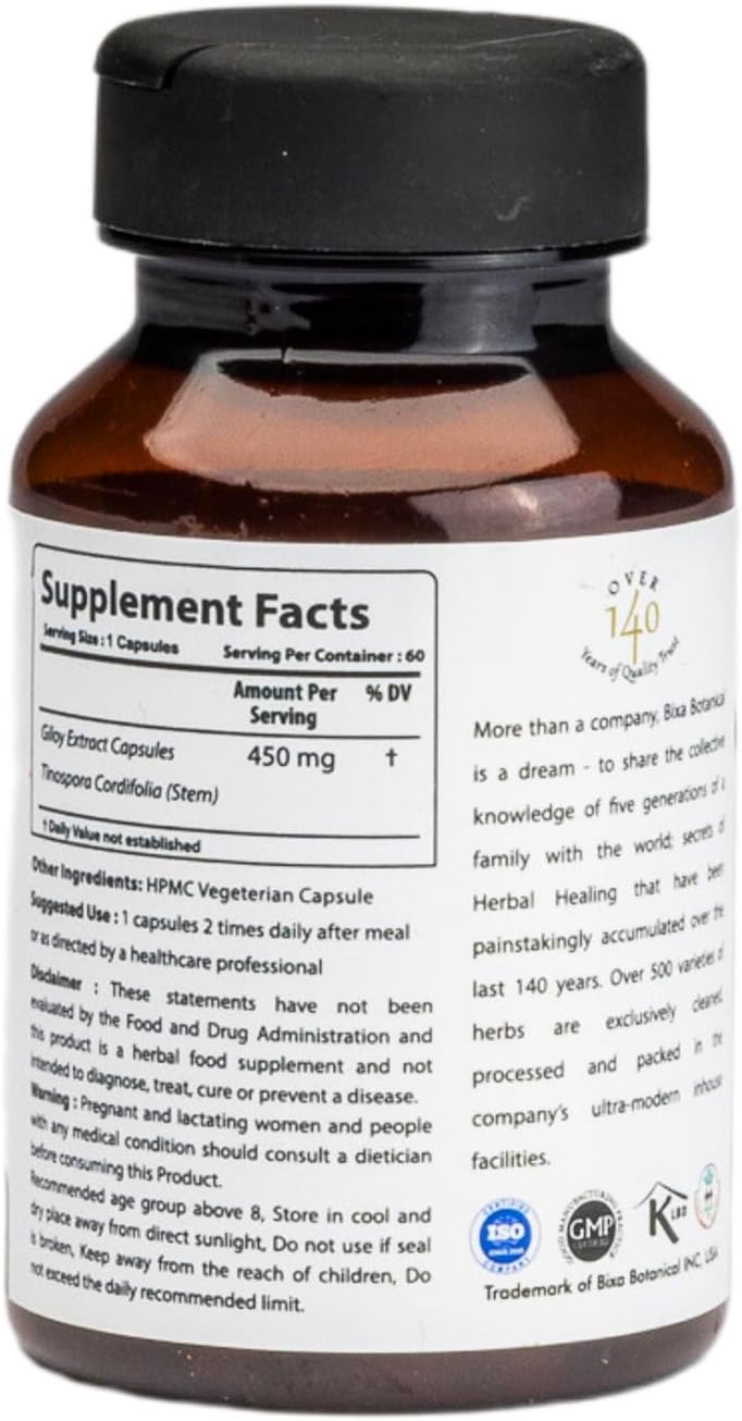 Ayurvedic Guduchi Extract Capsules - Tinospora Cordifolia Herbal Supplement 450mg - 60 Veg Capsules