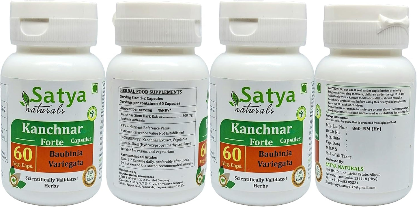 Ayurvedic Kanchnar Forte Capsules 500mg for Men and Women - Herbal Supplement with Bauhinia Variegata Extract - Pack of 240 Capsules