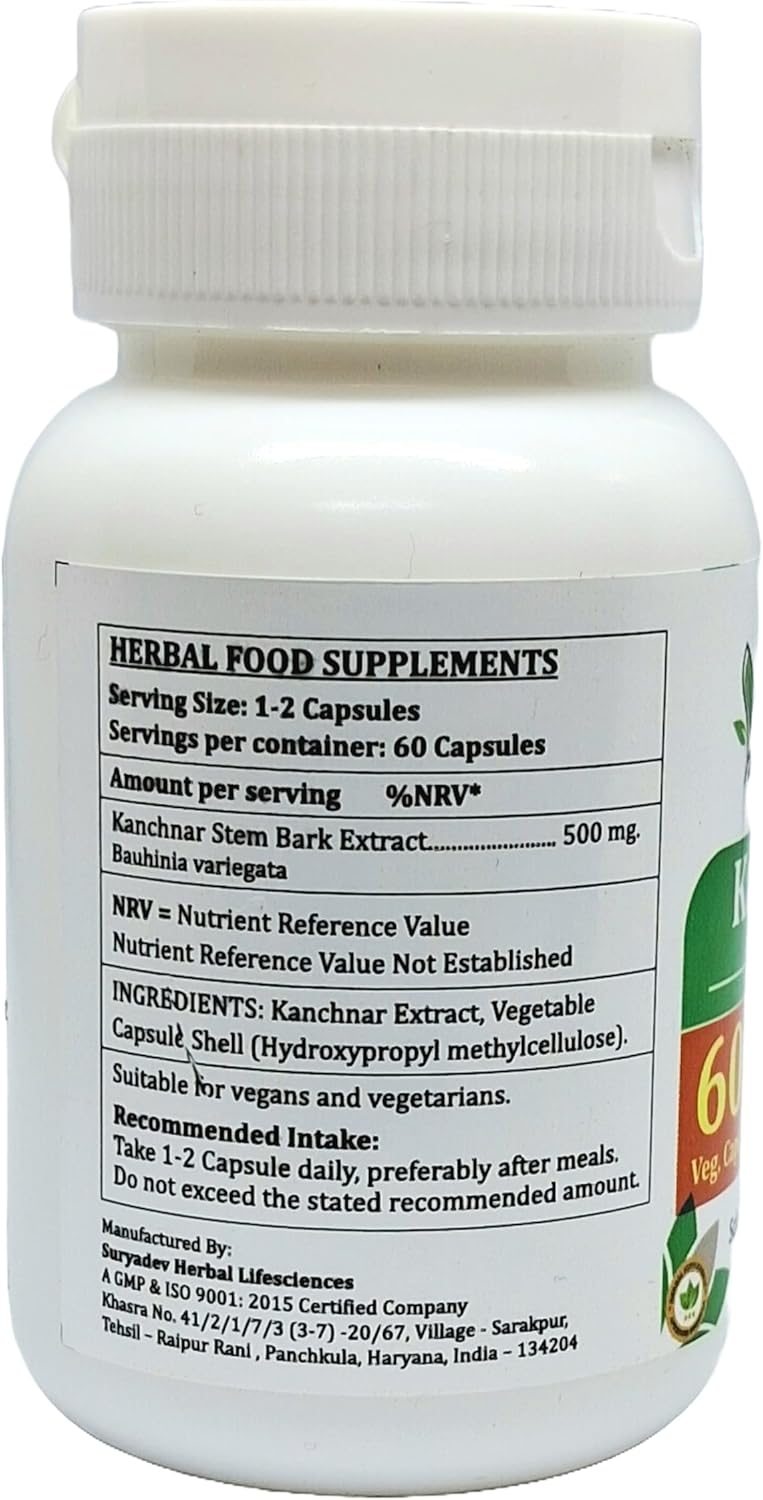 Ayurvedic Kanchnar Forte Capsules 500mg for Men and Women - Herbal Supplement with Bauhinia Variegata Extract - Pack of 240 Capsules