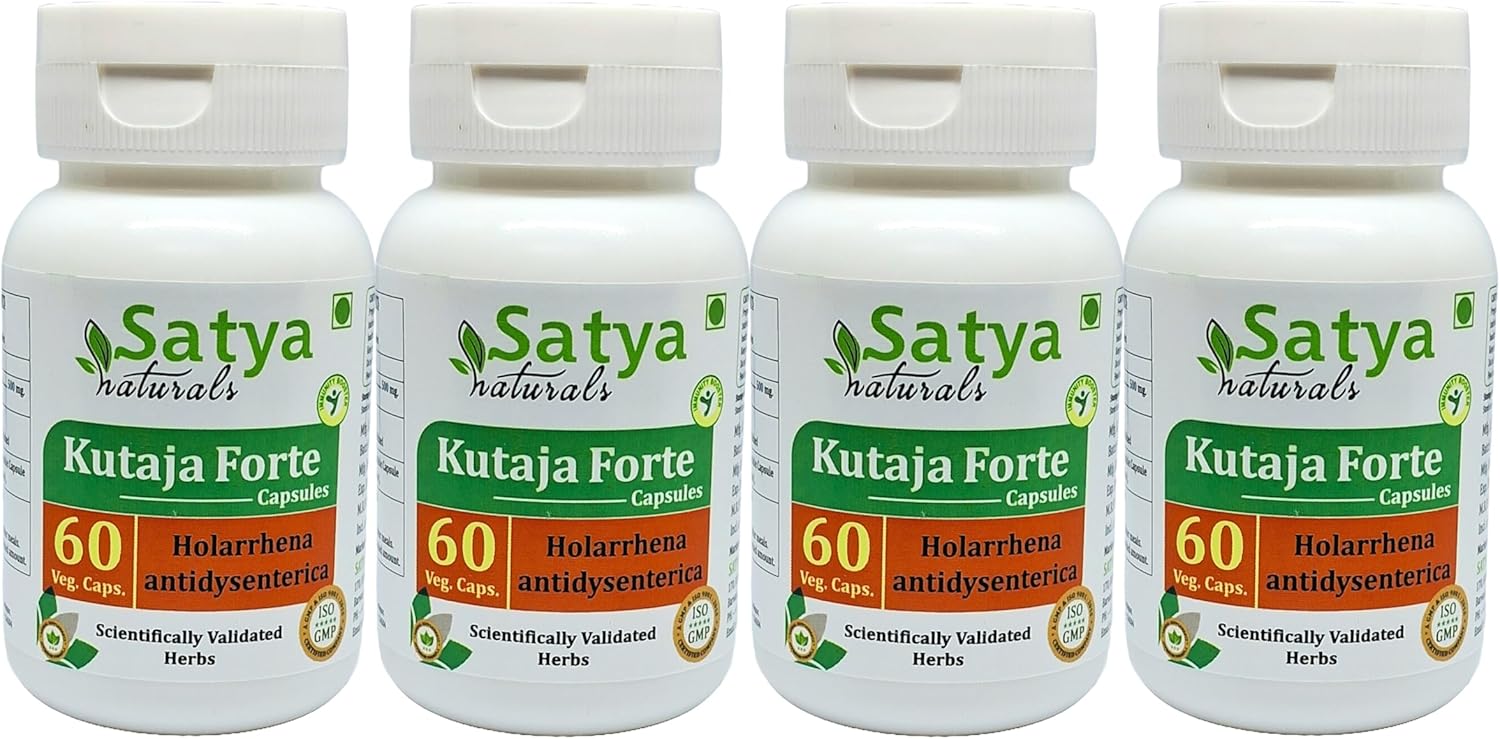 Ayurvedic Kutaja Forte Capsules 500mg - 240 Capsules for Men and Women - Holarrhena Antidysenterica Extract - Herbal Remedy Supplement