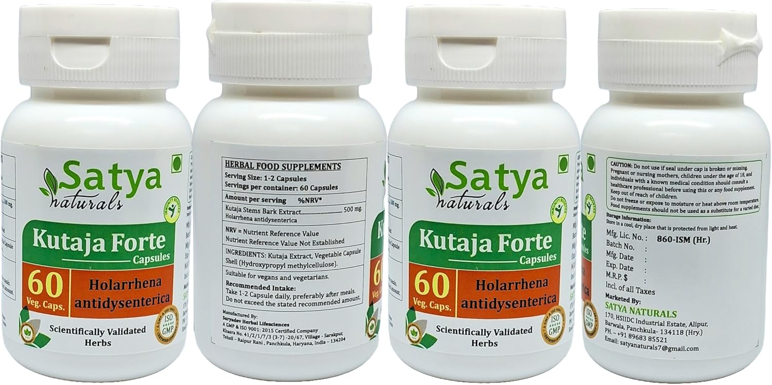 Ayurvedic Kutaja Forte Capsules 500mg - 240 Capsules for Men and Women - Holarrhena Antidysenterica Extract - Herbal Remedy Supplement