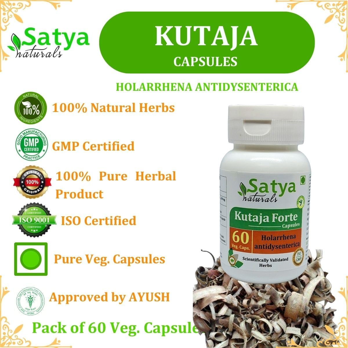 Ayurvedic Kutaja Forte Capsules 500mg - 240 Capsules for Men and Women - Holarrhena Antidysenterica Extract - Herbal Remedy Supplement