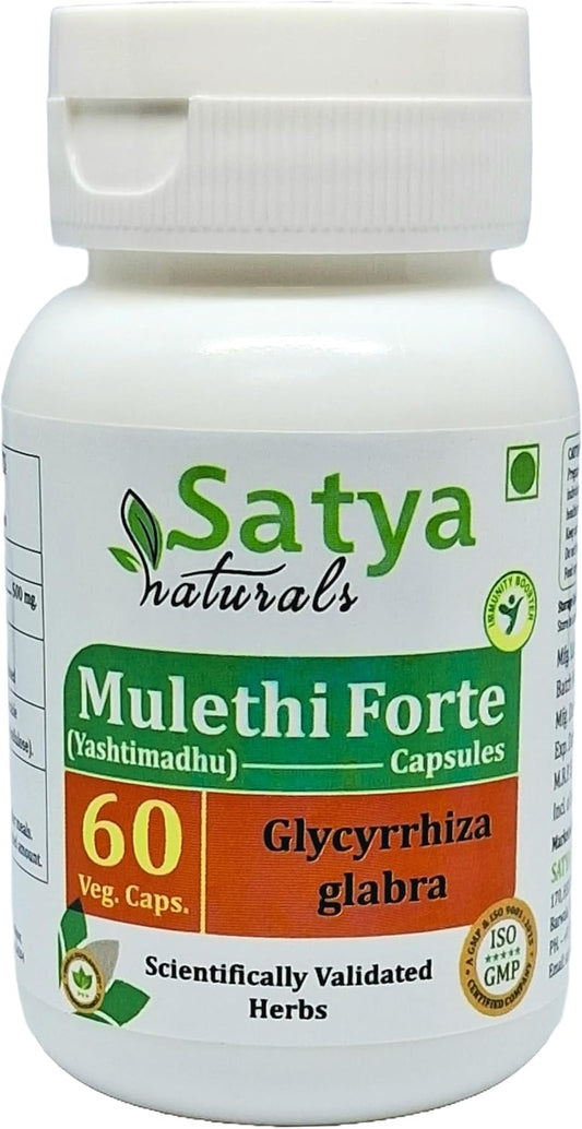 Ayurvedic Mulethi Forte Capsules 500mg | 60 Vegetarian Capsules | Yasthimadhu Extract for Men & Women | Herbal Supplement (1 Bottle)